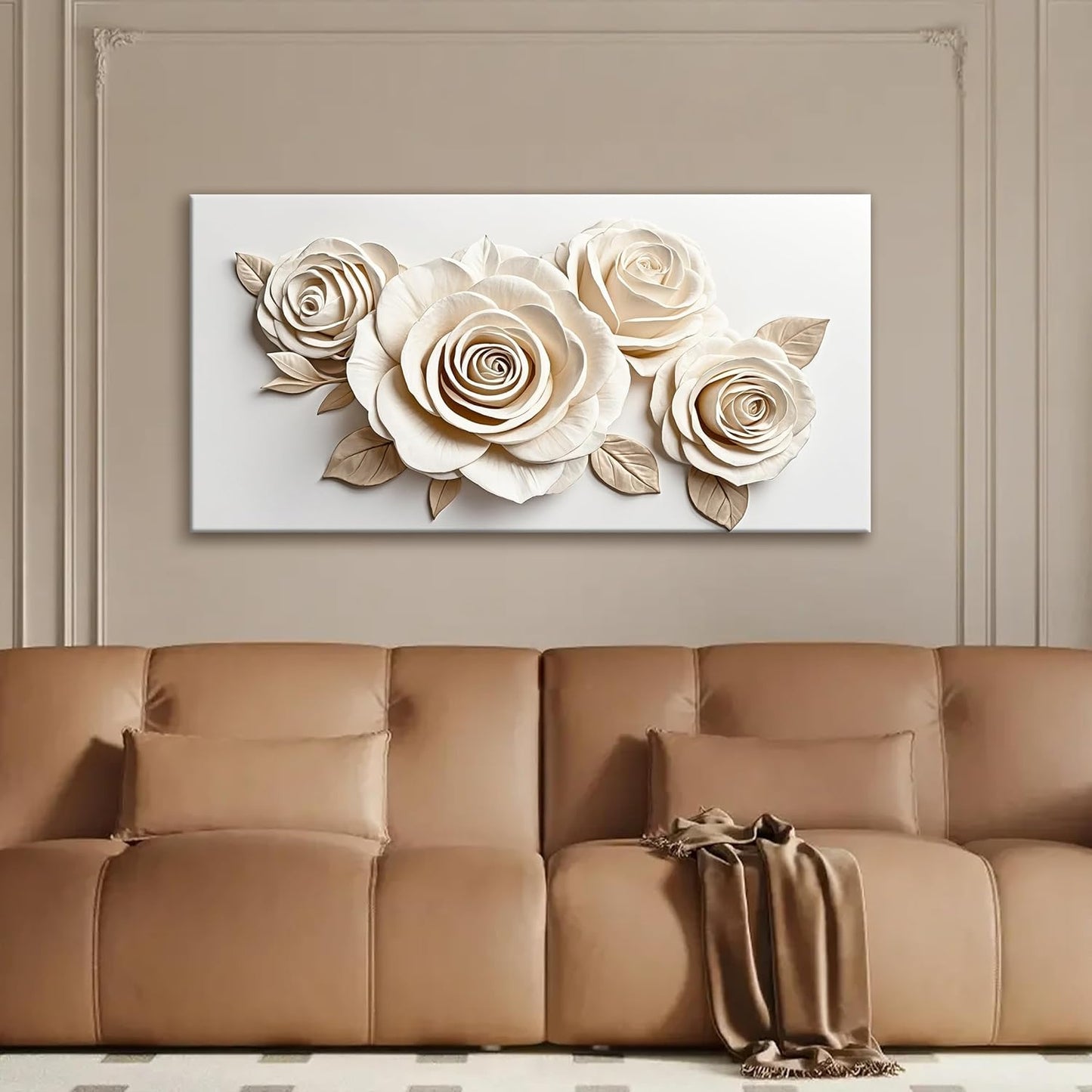 Wall Art Living Room Decor White Flower Wall Art Decor Modern Canvas Art Wall Decor Home Wall Art Suitable Pictures For Bedroom Apartment Office Can Be Hung 24"X48"