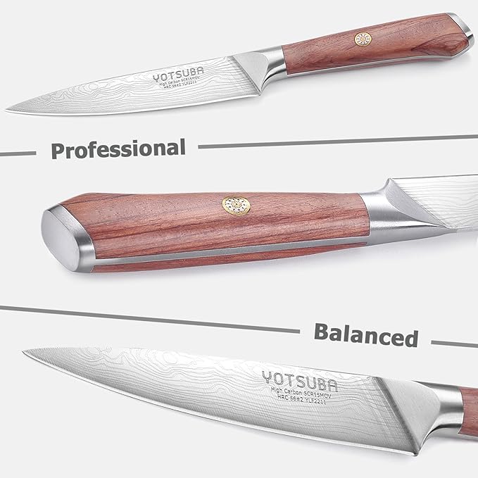 YOTSUBA Utility Knife,5 Inch Petty Kitchen Knife, Forged High Carbon German Steel chef knives, Paring knives, Full Tang & Razor Sharp Ergonomic Handle Design