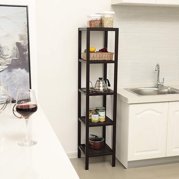 SONGMICS Bamboo Storage Shelf, 5-Tier Shelving Unit, Multifunctional, in the Entryway, Bathroom, Living Room, Balcony, Kitchen, 13 x 13 x 57.5 Inches, Brown UBCB55Z