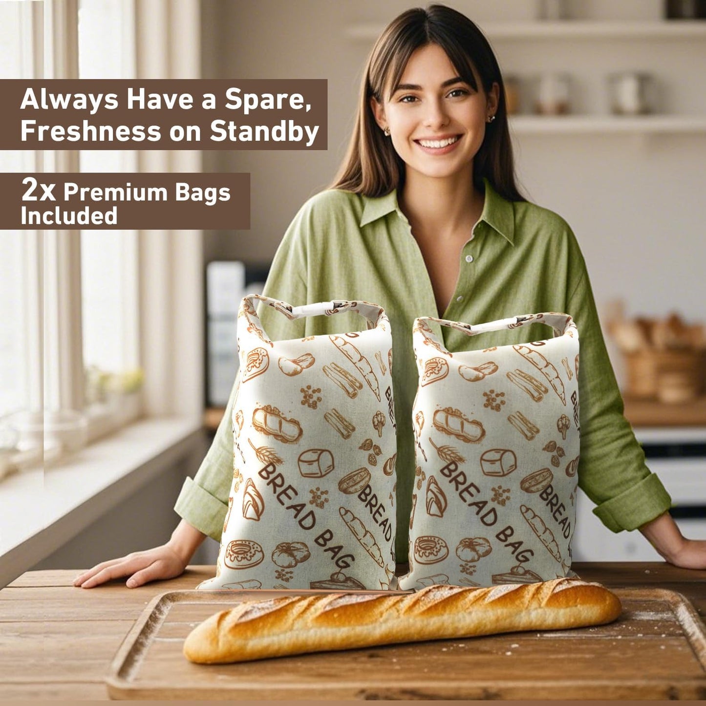 2 Pack Reusable Beeswax Food Wraps Bread Bags for Homemade Breads Loaf, Food Storage Containers, Organic Cotton XL Sourdough Beeswax Bread Bag Supplies Sandwich Wrapper, Sustainable, Fresh Keeping