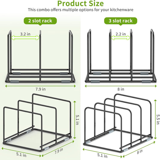 Pan and Pot Organizer Rack, Cutting Board Organizer for Cookie Sheet,Frying Pan inside Cabinet,Baking Pan, Tray Organizer for Kitchen Storage - Total 5 Compartments(2 Pcs)