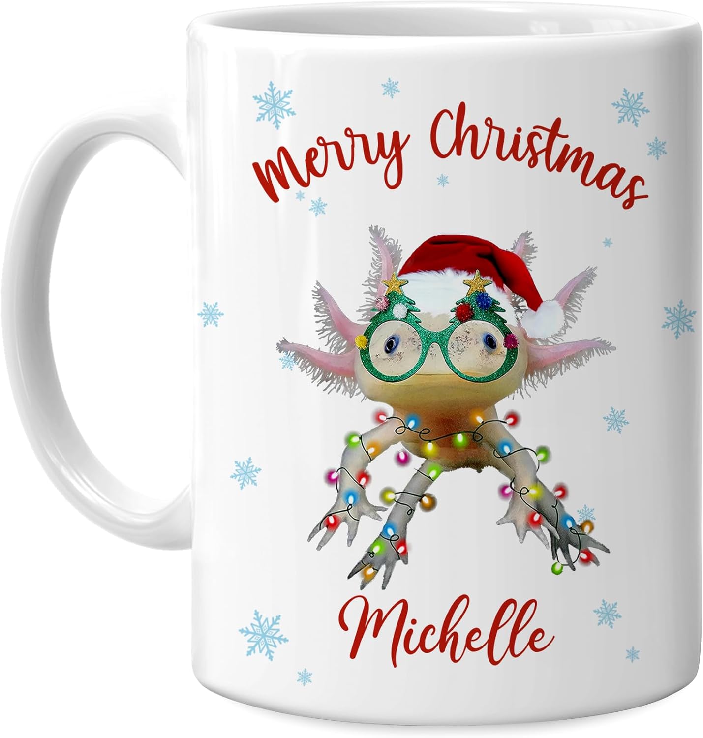Hyturtle Personalized Gifts Axolotl Lover - Merry Christmas Customized Name Ceramic Coffee Mug Cup 11oz - Cute Sea Animal Lovers Gifts For Women, Girl kids Family On Birthday, Christmas