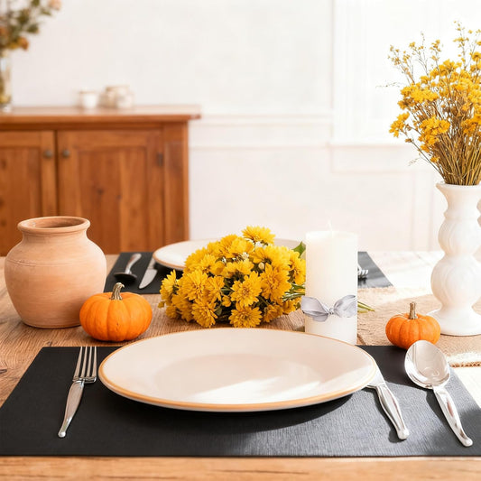 MANSPHIL Black Cloth Placemats Set of 4 Washable Thick Faux Linen Table Place Mats Heat Resistant Double Layer Fabric Wrinkle Free Dining Kitchen Table Decor - 13x19 Inch Oeko Tex Placemat
