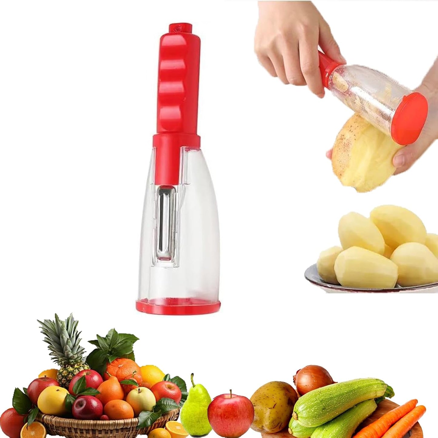 Vegetable peelers for kitchen, Potato Peeler, Fruit Carrot Veggie Peelers Built-in peel catcher, Peeler with Ergonomic Non-Slip Handle,Dishwasher safe for home, office and camping(Red)