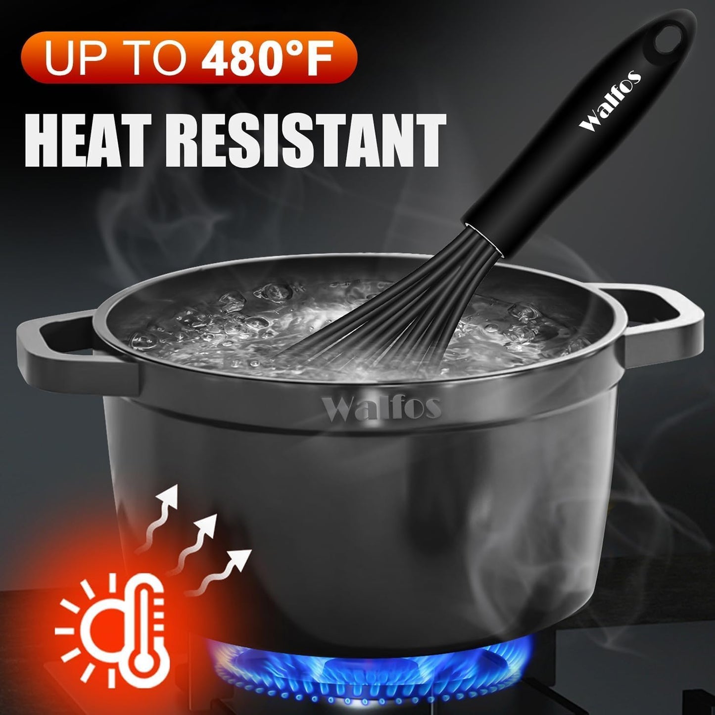 Walfos Whisks,Silicone Whisk Non Scratch,Whisks for Cooking,BPA free and Dishwasher Safe.Nice for Mixing and Beating.5pcs whisk set (5+7in mini whisk +7+9+11in balloon whisk)