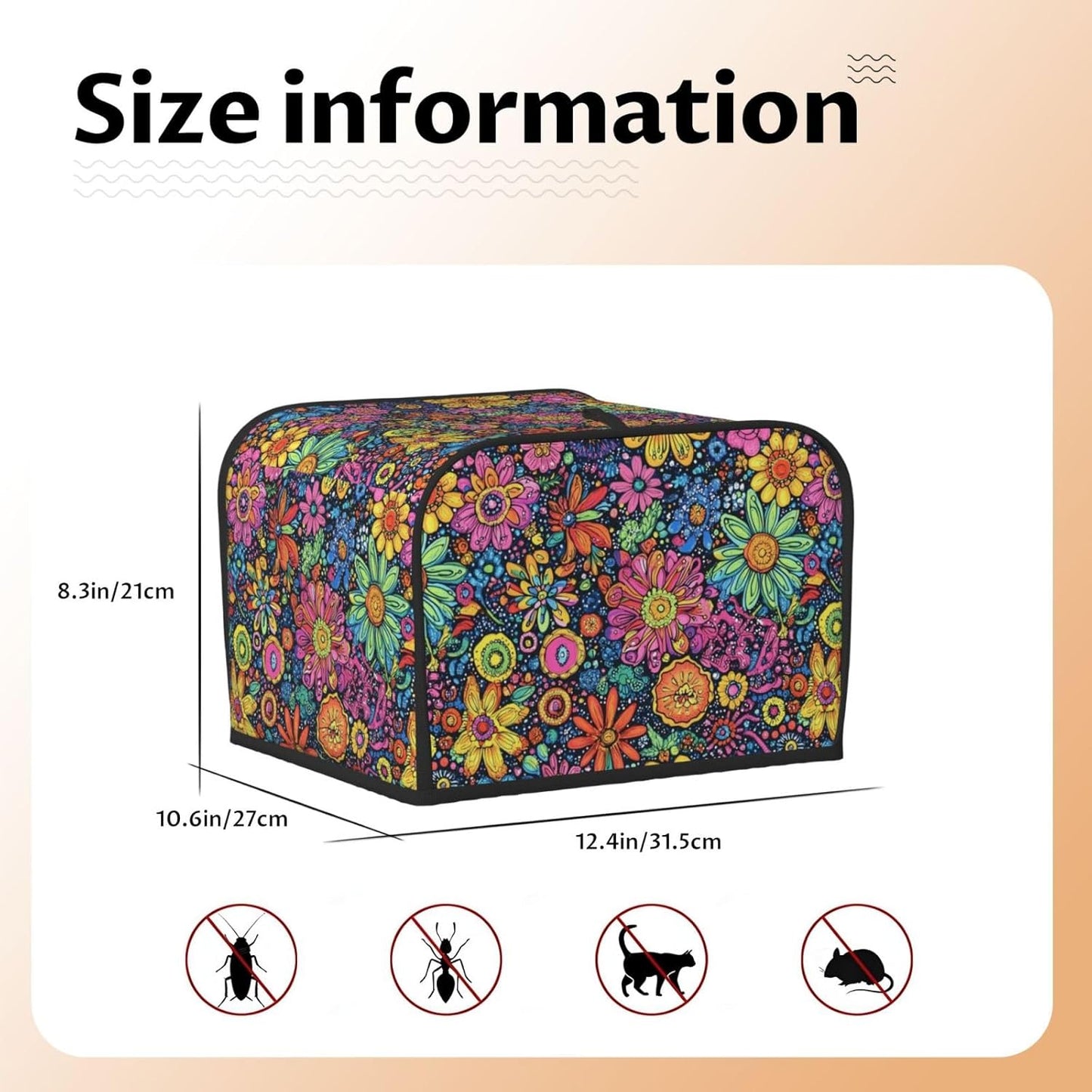 Toaster Cover 4 Slice Colorful Flower Art Kitchen Small Appliance Covers with Pockets Dust and Fingerprint Protection