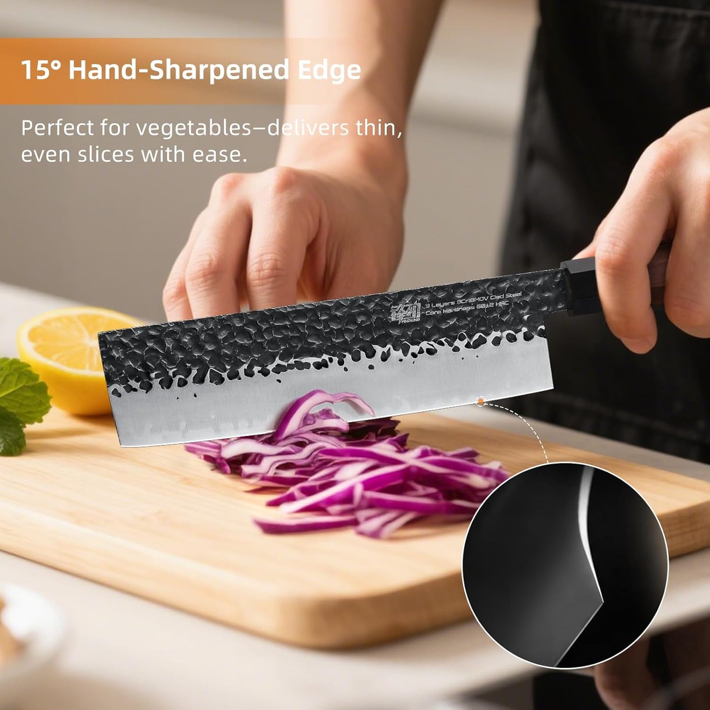 FINDKING Dynasty Series Japanese Nakiri Knife, Professional Vegetable Cleaver, 9Cr18MoV High Carbon Steel Blade, African Rosewood Octagonal Handle, for Shred, Slicing, Mincing, 7 Inches