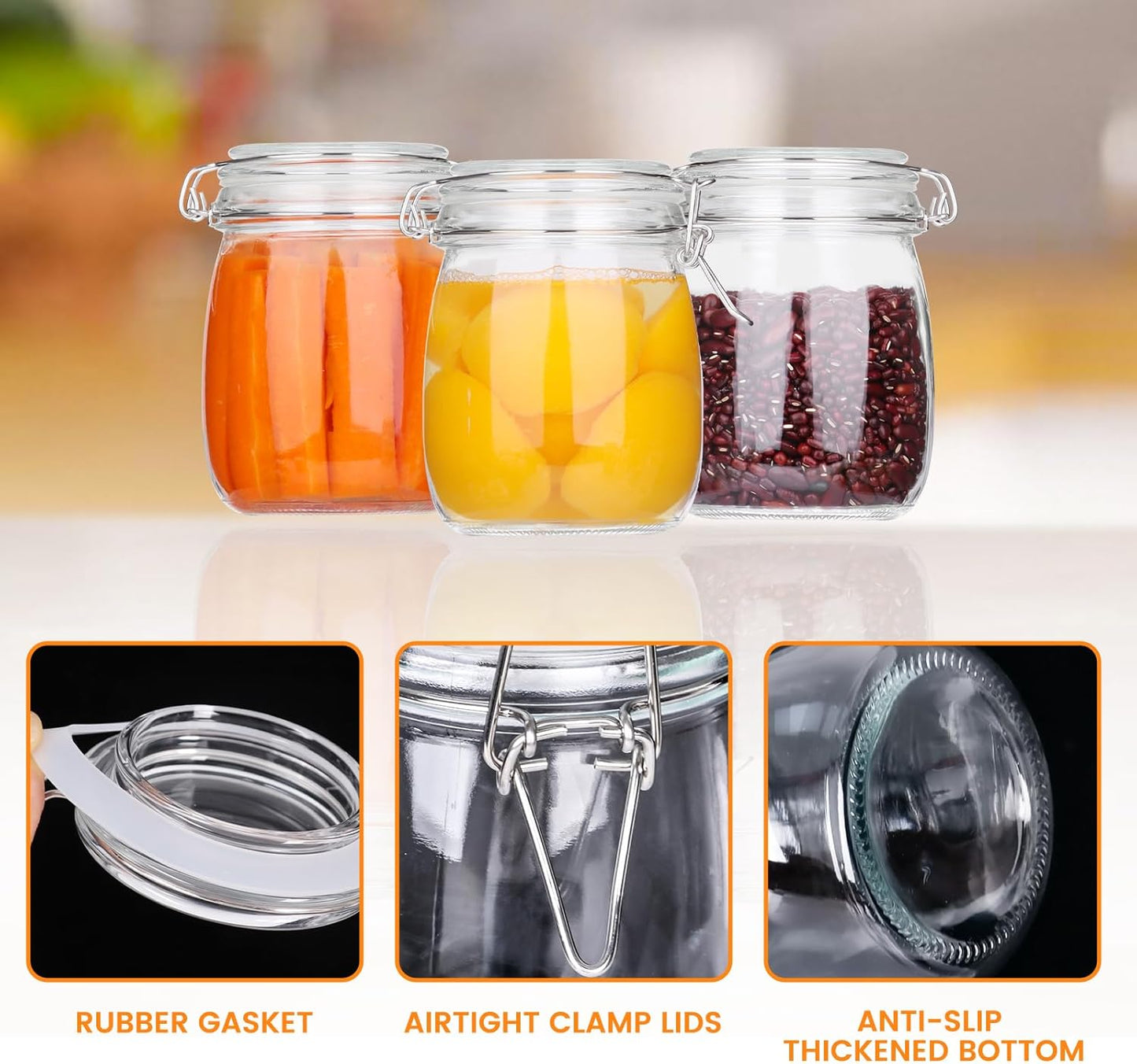 AuroTrends 25oz Glass Jars with Airtight Lids 6Pack - Large Kitchen Canisters for Food Storage, 750ml Leakproof Canning Jars with Wide Mouth, Ideal for Flour, Coffee, Snacks & Home Organization