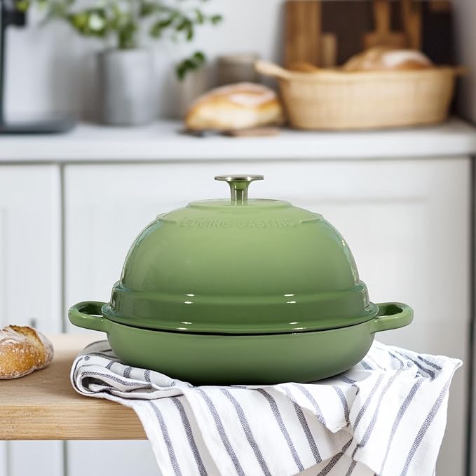 Enameled Cast Iron Dutch Oven Pot with Lid, Round Bread Oven for Homemade Sourdough Bread Baking, 6 Quart, Pistachio Green