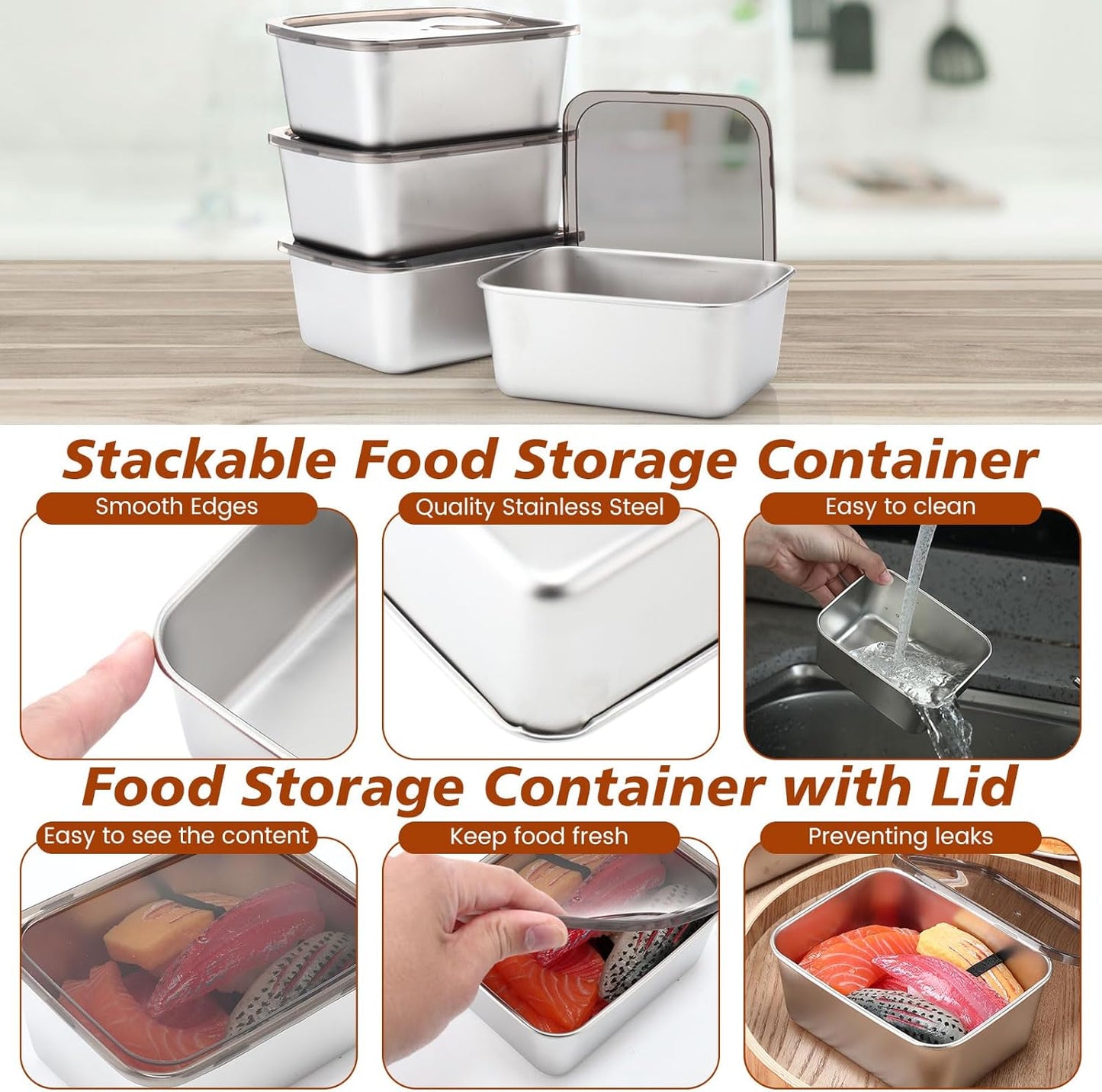 12 Pcs Stainless Steel Food Storage Containers with Lids, 22 oz Metal Freezer Containers, Lightweight Stackable Easy Open Reusable Meal Prep Box for Kitchen Picnic Oven Dishwasher Safe