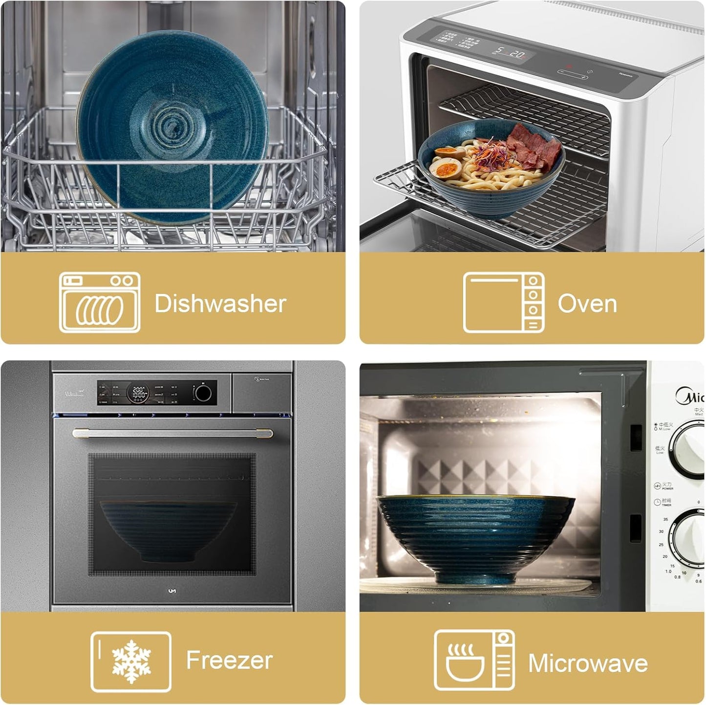 8 Inch Ceramic Ramen Bowl Set of 2, 40oz Japanese Bowls with Spoons & Chopsticks,Durable,Microwave & Dishwasher Safe,Perfect for Ramen,Pho,Salad,Soup,Noodles，Mixing bowls（Azure）