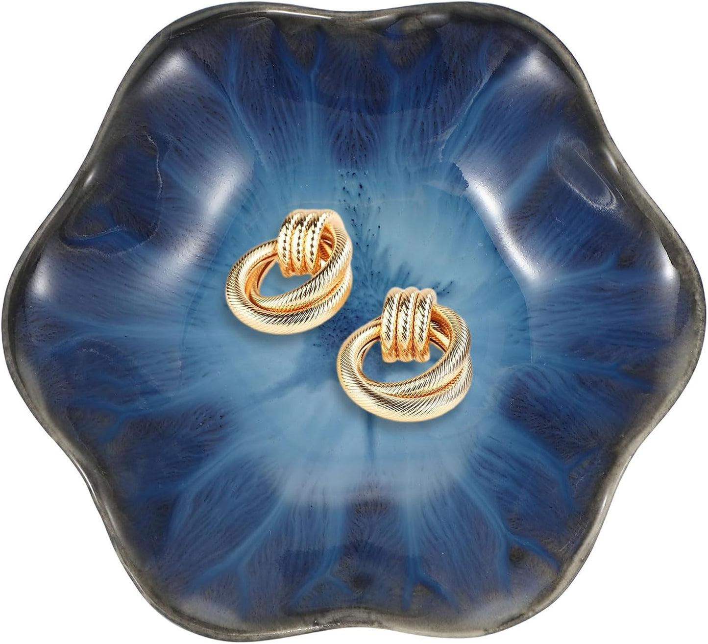 uxcell 1Pcs Ceramics Jewelry Plate, Lotus Leaf Shape Key Holder Bowl for Entryway Table Decor Small Ring Tray Dish Gift for Women Girlfriend, Blue