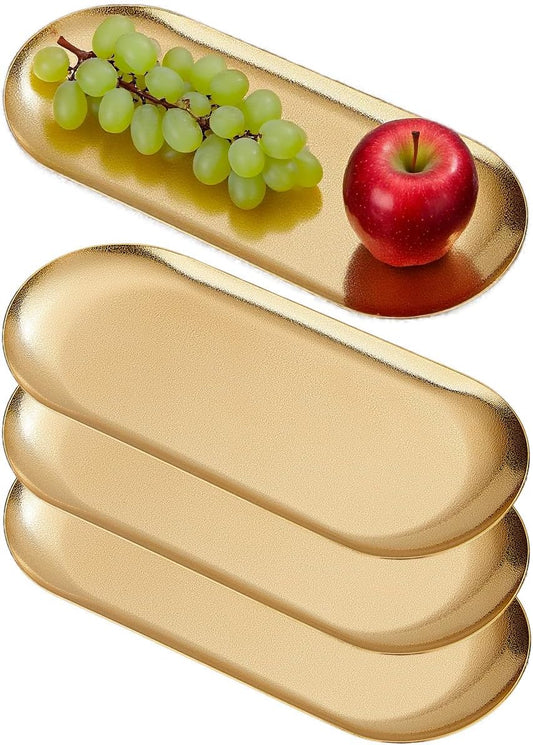 10X4 inch ellipse Appetizer Plates,thick stainless steel Dinner Plates, Pasta Dessert Plates for Sushi, Fruit oven/Dishwasher Safe, Set of 4,Gold