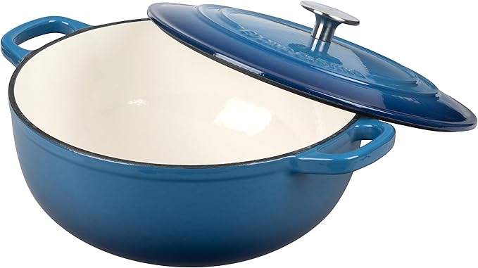 Enameled Cast Iron Dutch Oven Pot with Lid for Sourdough Bread Baking, Bread Dutch Ovens, Cooking Pots, 5 Quart, Lake Blue