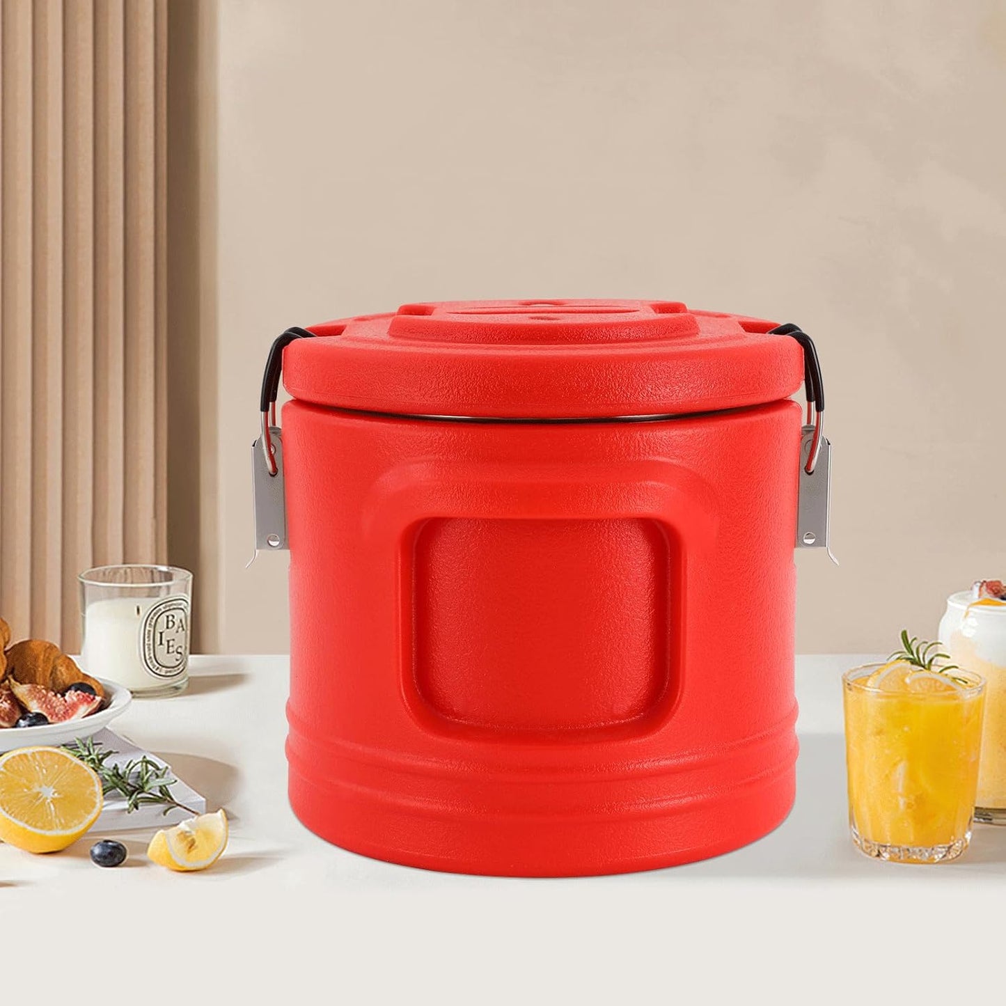 DYNAMI Insulated Food Container 1.1Gal, Portable Commercial Food Warmer Insulated Soup Container Cold Hot Box Insulated Food Carrier for Catering,Sealed and Leak-proof (Red)