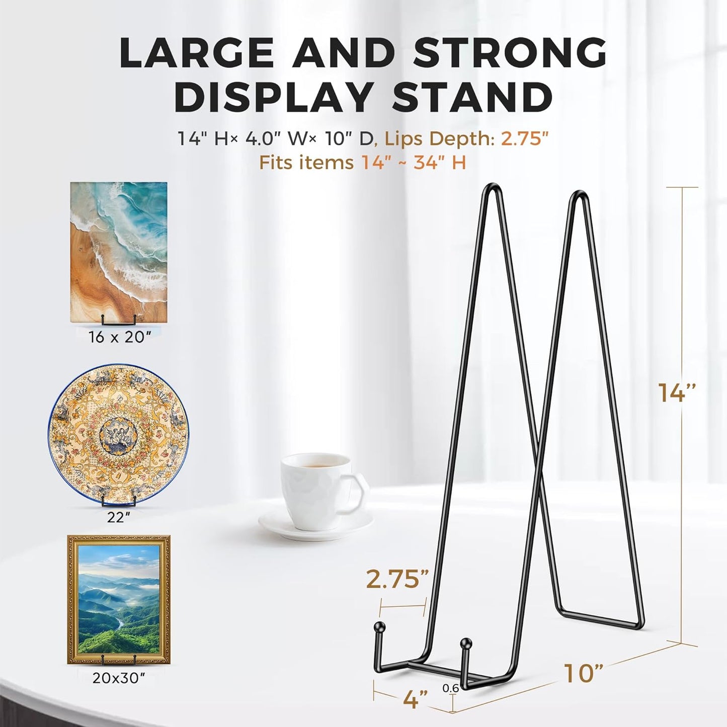 TR-LIFE 14 Inch Black Metal Plate Stand (3 Pack) - Heavy Duty Display Easel Holder for Large Picture Frames, Plates and Signs