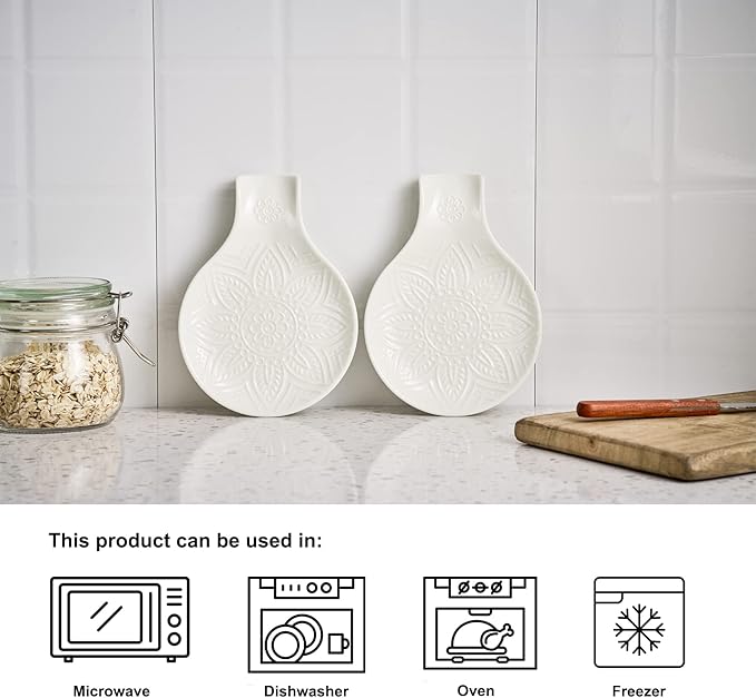 Ceramic Spoon Rest, 7.48 Inches Spoon Holder for Kitchen Counter, Kitchen Accessories, Dishwasher Safe, White