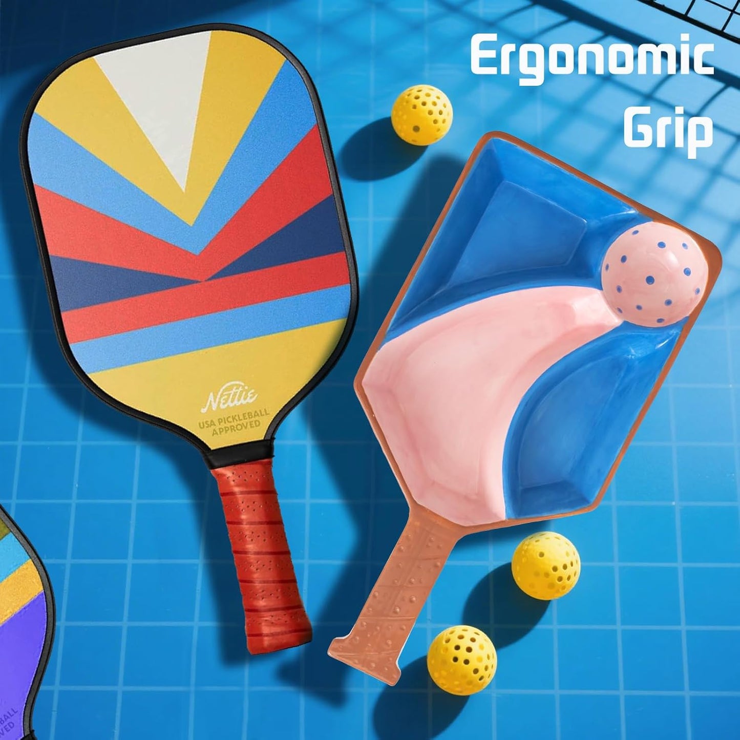 Pickleball Party Platter - Fun Paddle-Shaped Ceramic Tray with Snack Sections - Perfect Serving Dish for Pickleball Lovers display trays (Blue)