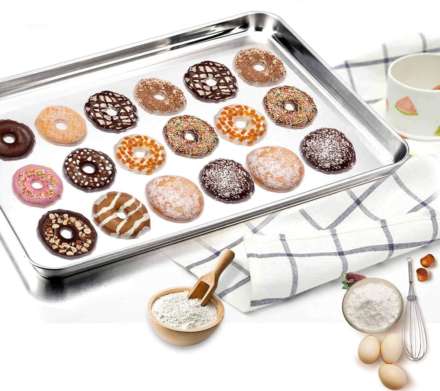 TeamFar Baking Sheet, Stainless Steel Baking Pan Cookie Sheet, Healthy & Non Toxic, Rust Free & Less Stick, Easy Clean & Dishwasher Safe