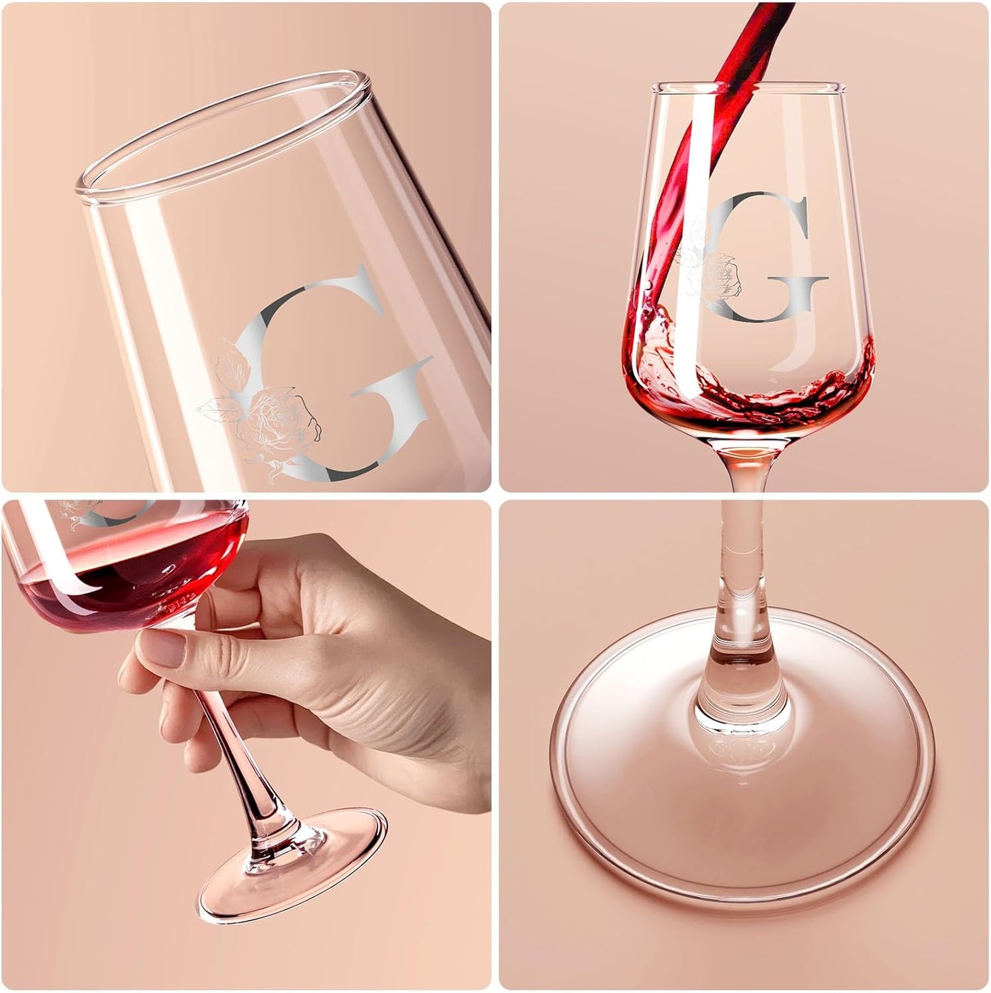 Personalized Wine Glass Gifts for Women - Monogrammed A-Z Wine Glasses Gift | Custom Christmas Gift, Valentines Day, Birthday Gifts for Women Her Mom Wife Best Friend Sister (G)