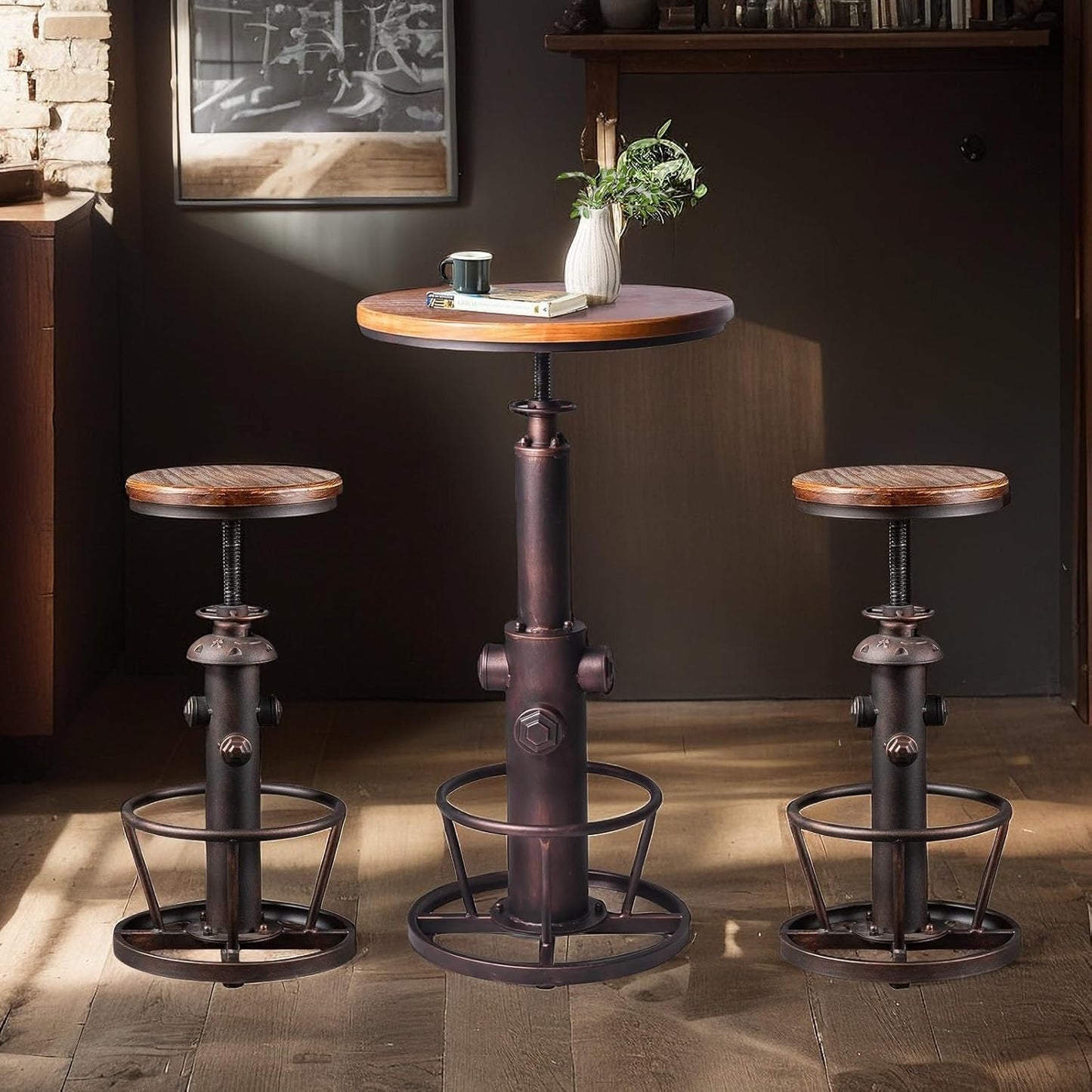 Set of 2 American Antique Steampunk Kitchen Decor Vintage Industrial Bar Stool Retro Stylish Fire Hydrant Design Adjustable Swivel Coffee Pub Counter Stools for Bar, Island,Antique Copper