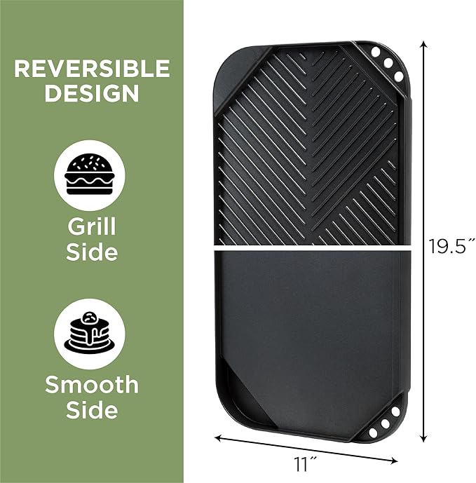 Ecolution Reversible Grill/Griddle Pan, Non-Stick, Dishwasher Safe, Double Burner Family Griddle Grill Pan Cookware, Cast Aluminum, 19.5-Inch x 11-Inch