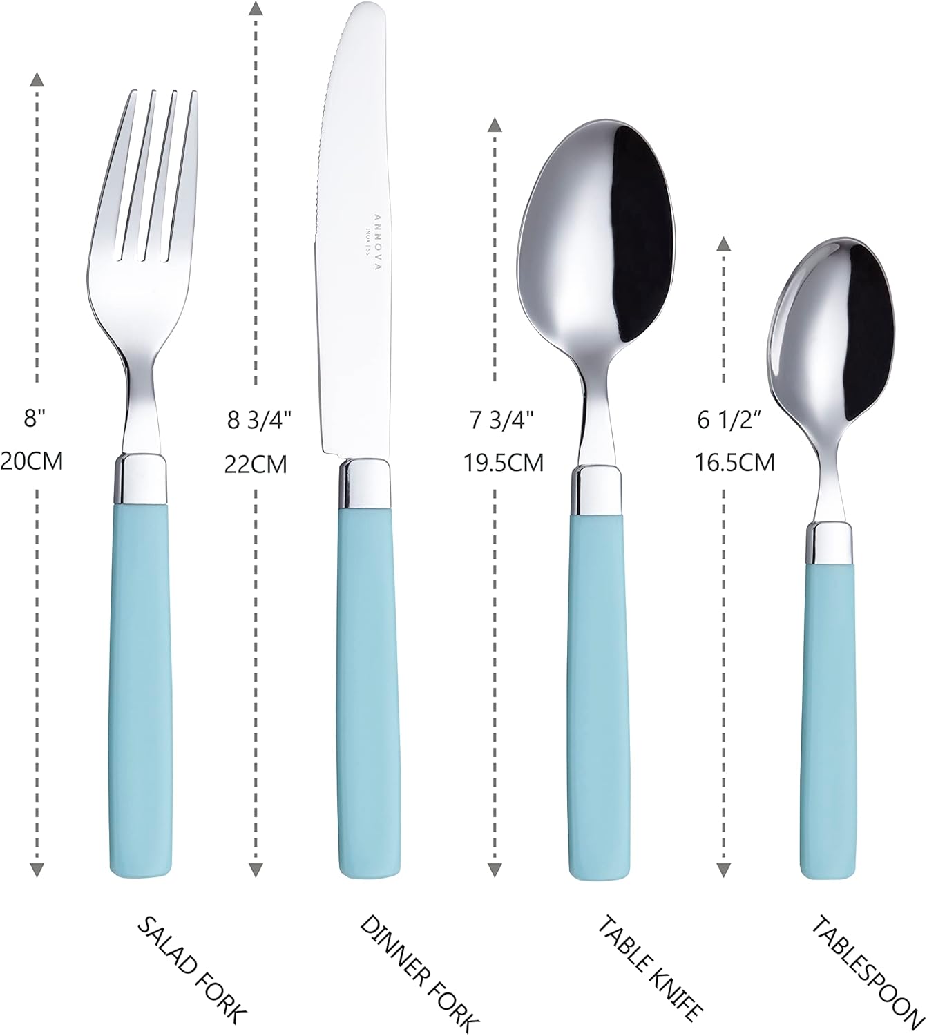 ANNOVA Silverware Set Stainless Steel Colorful Tableware Kitchen Flatware Set Utensils, Includes Dinner Knives, Forks, Spoons & Dessert Spoons (Turquoise, 16 Pieces)
