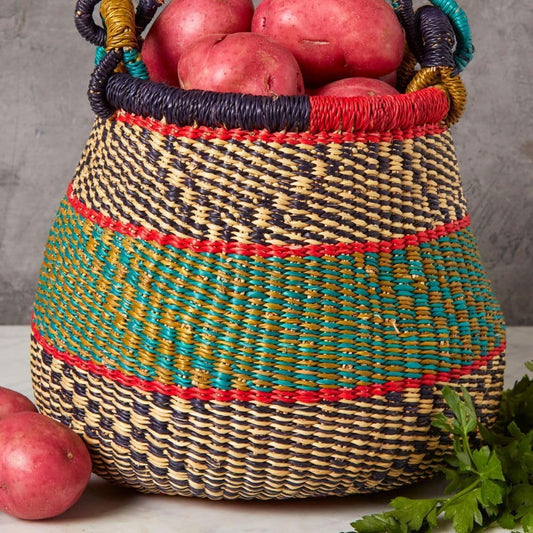 Small Red Green Boho Pot Basket, Fruit Bowl, Kitchen Countertop Storage, Shelf Basket, Living Room Decor, Harvesting, Flower Girl Basket, Wicker, Woven