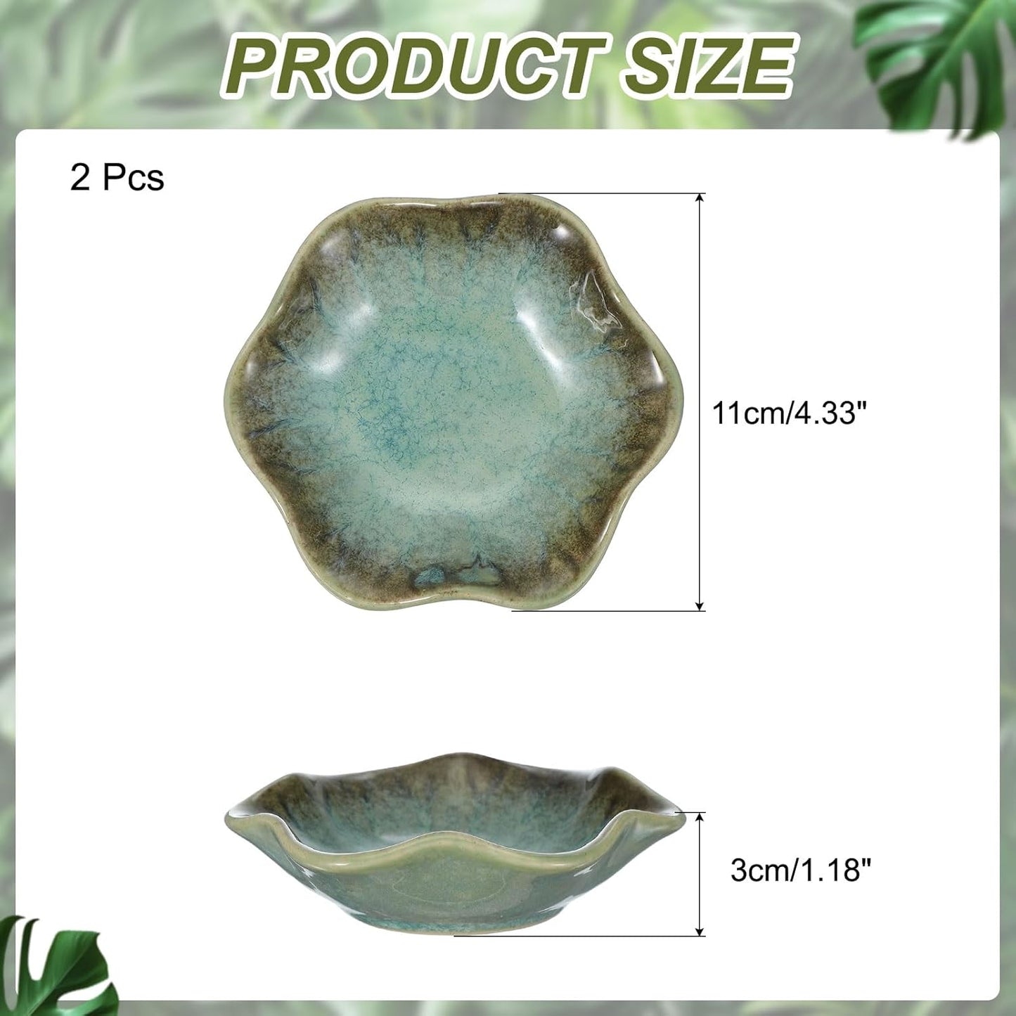 uxcell 2Pcs Ceramics Jewelry Plate, Lotus Leaf Shape Key Holder Bowl for Entryway Table Decor Small Ring Tray Dish Gift for Women Girlfriend, Grass Green