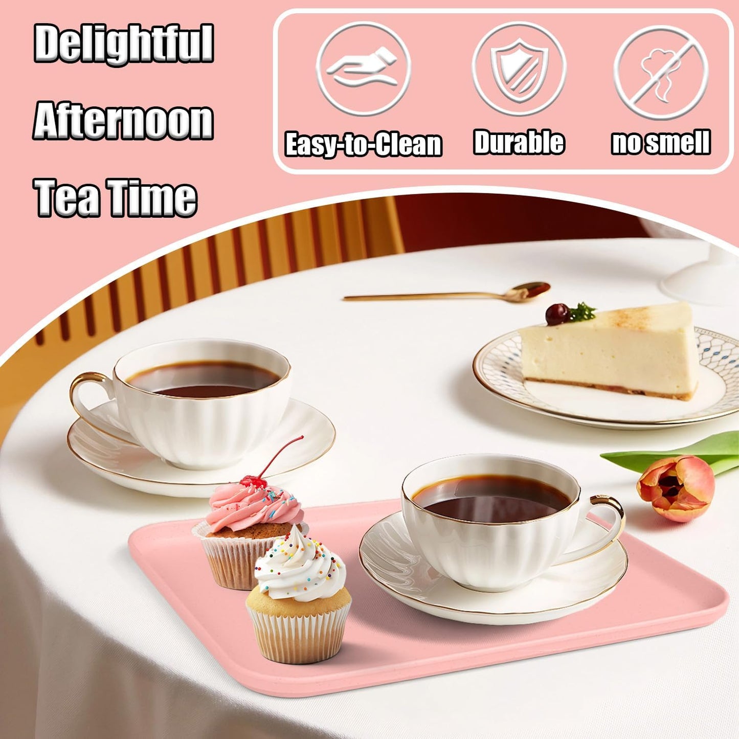 Plastic Serving Trays, 12 Pack Cafeteria Trays Plastic Fast Food Tray for DIY Projects, Painting, Beads, Organizing Supply, 9.4 X 6.7 X 0.6 Inches (Light Pink)