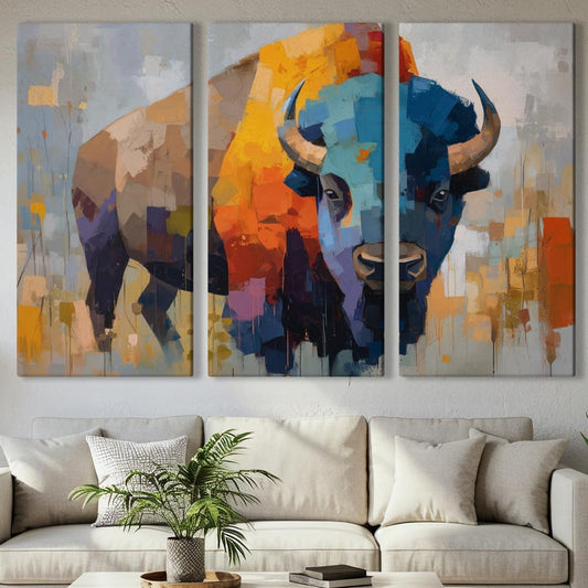 Wildlife Canvas Prints - Wild Animals Home Decor - Medium, Large, and Extra Large Wall Art for Living Room, Bathroom, Kitchen (Fragmented Power, 31L" x 47W" - 3 Panels)