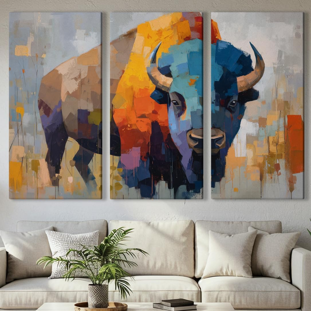 Wildlife Canvas Prints - Wild Animals Home Decor - Medium, Large, and Extra Large Wall Art for Living Room, Bathroom, Kitchen (Fragmented Power, 47L" x 71W" - 3 panels)