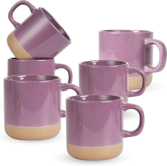 12 oz Coffee Mug Set for 6, Tea Cups with Handle for Coffee, Tea, Cocoa, Milk (Purple)