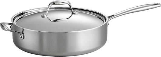Tramontina Signature Tri-Ply Clad Stainless Steel 6-Quart Saute Pan with Lid, Induction-Ready Cooking Pan, Dishwasher-Safe, NSF-Certified, Made in Brazil