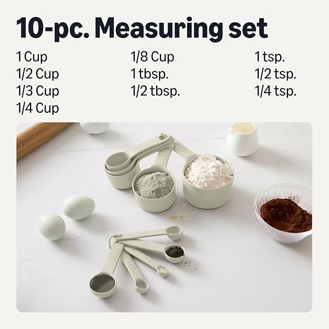 Amazon Basics Measuring Cups and Spoons, 10-Piece Set, Dishwasher-Safe, Linen Gray