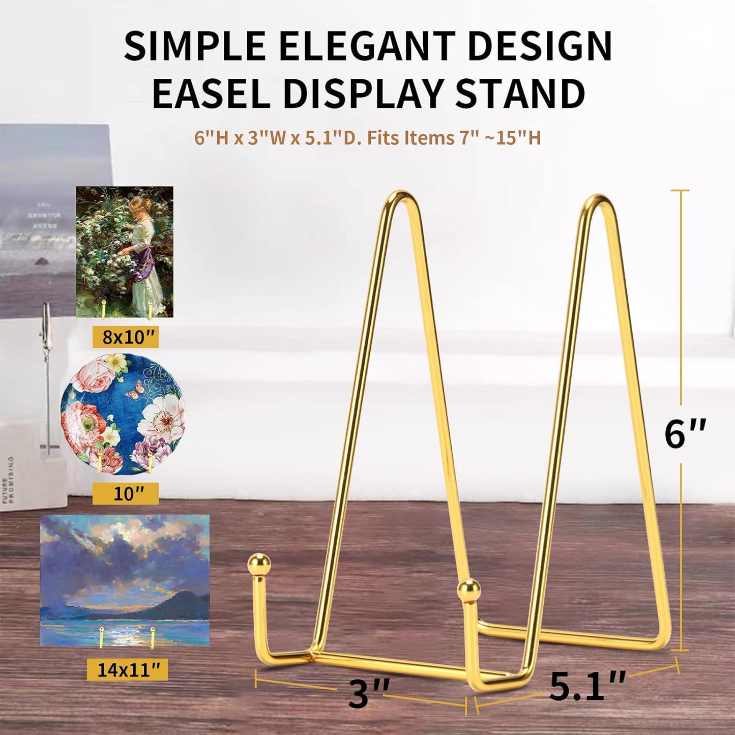 Kruodop 6 Inch Plate Stands for Display, 5 Pack Plate Holder Display Stand, Gold Metal Frame Easel Holder Stand for Pictures,Book, Photo, Decorative Plate