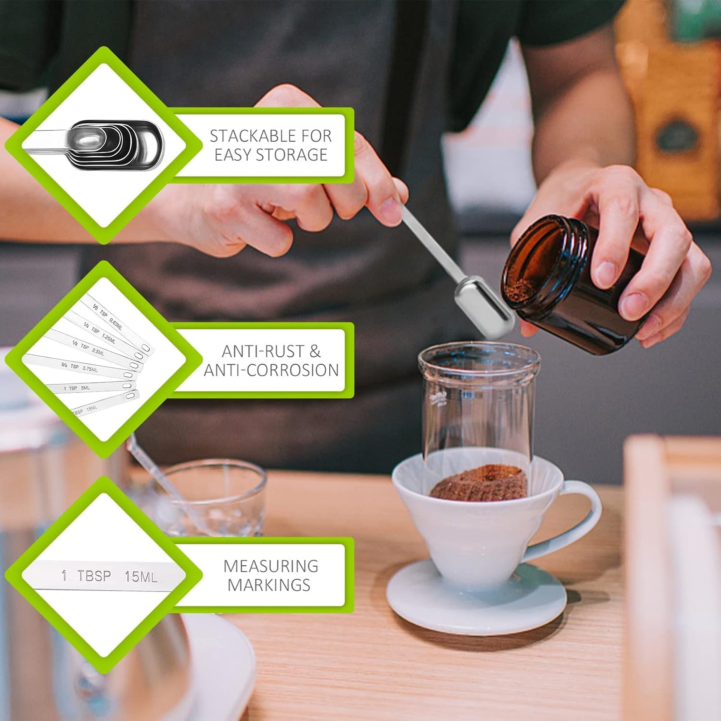 5PCS 3/4tsp (1/4tbsp, 3.75ml) Single Measuring Spoon, Stainless Steel Long Handle Individual Teaspoons Only