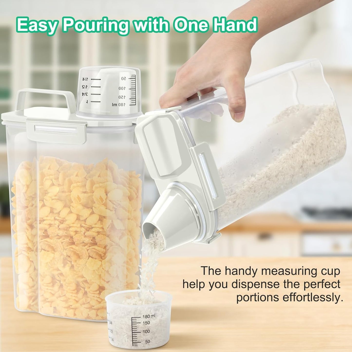 TBMax Rice Container Cereal Storage Container 2 Pack 5 Lbs, Kitchen Pantry Dry Food Storage Holder with Easy-Pouring Spout & Handy Cup, Small Pet Dog Cat Food Dispenser for Daily Feeding -Beige