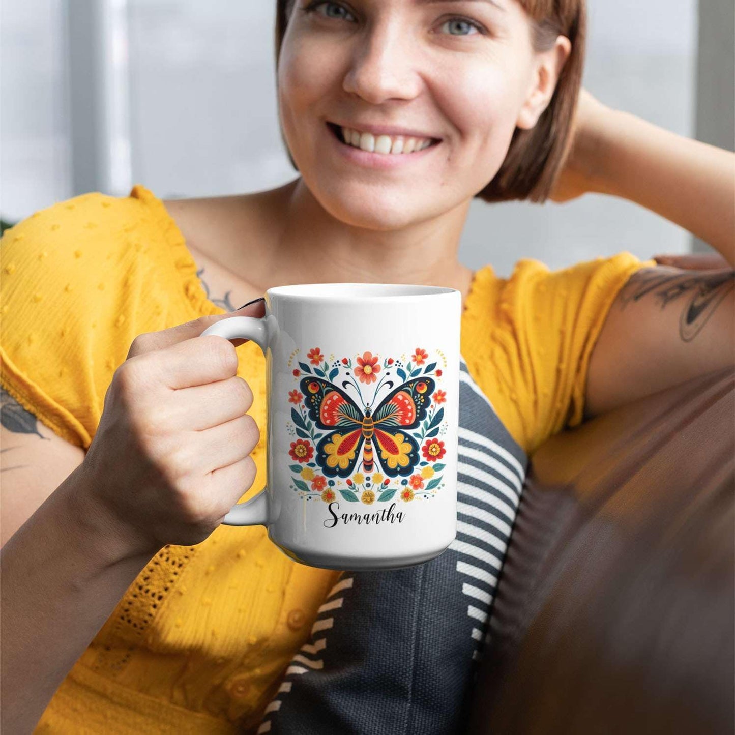 Cute Animals Customized Butterfly And Flowers Travel Cups, Custom Butterfly And Floral Mug Presents For Animal Lovers, Personalized Name On Birthday Animal Tea Cup Gift For Kids