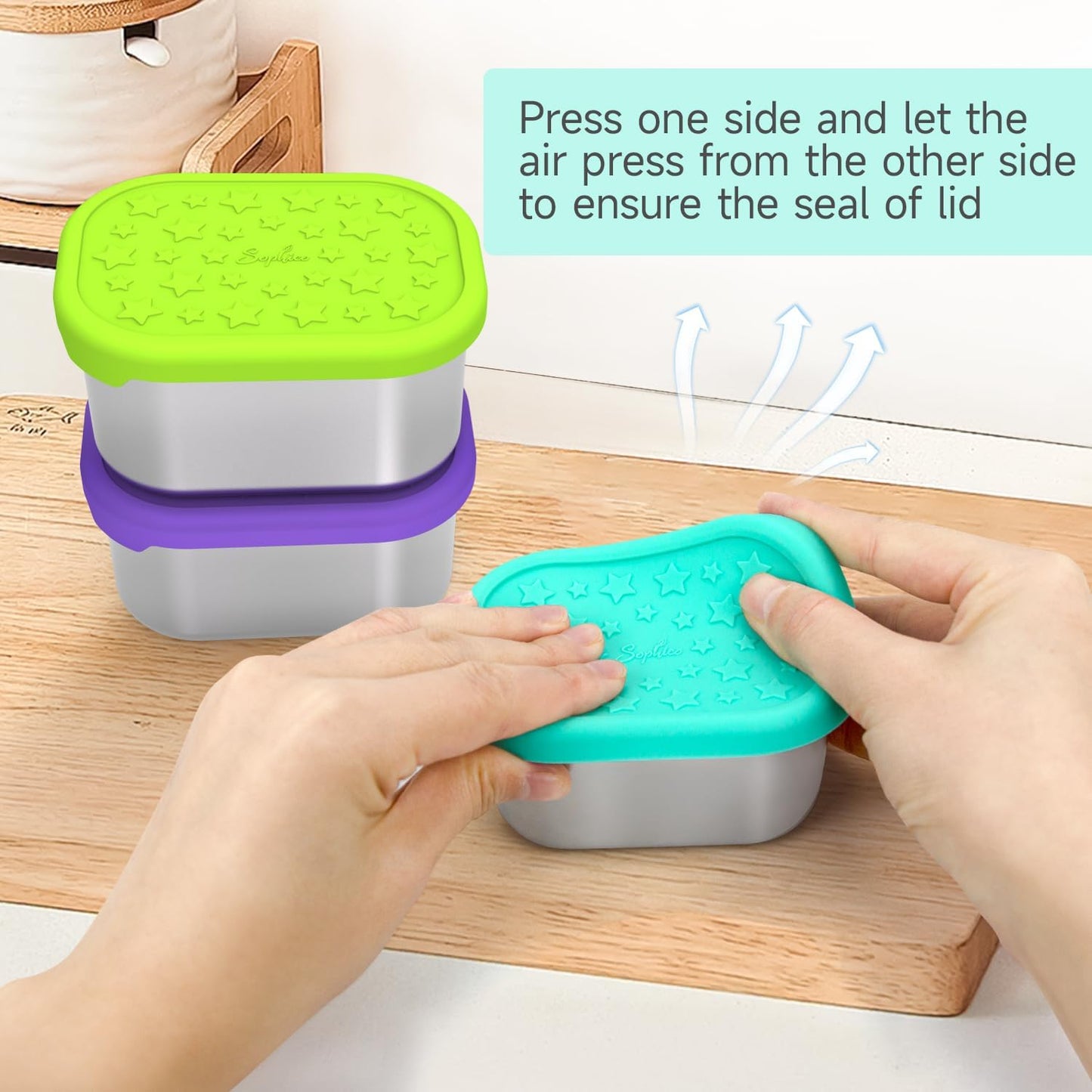 SOPHICO Stainless Steel Snack Containers for Kids, 8 oz Small Food Storage Container 1 Cup with Silicone Lid - Perfect 304 Metal Toddler Lunch Box for Daycare and School, Leak Proof (8oz, 6 Pack)