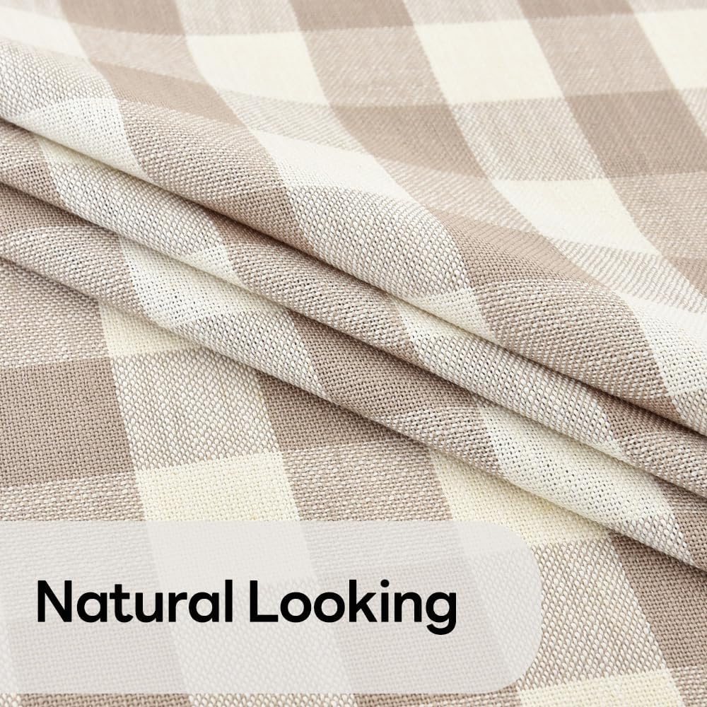 Gingham Round Tablecloth Table Cloth Heavy Duty Cotton Checkered Table Cloth Round Cover for Dining Room (R-Beige, 53 inch Diameter)