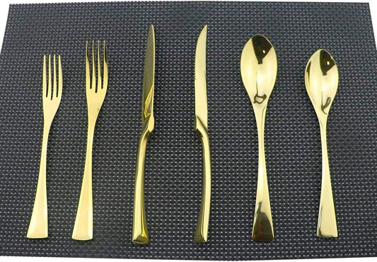 Golden Flatware Set 18/10 Stainless Steel Mirror Polished Gold Cutlery - Silverware Utensil Set of Steak Knife Dinner Fork Knife Spoon Salad Fork Dessert Spoon,24 Piece Service for 4