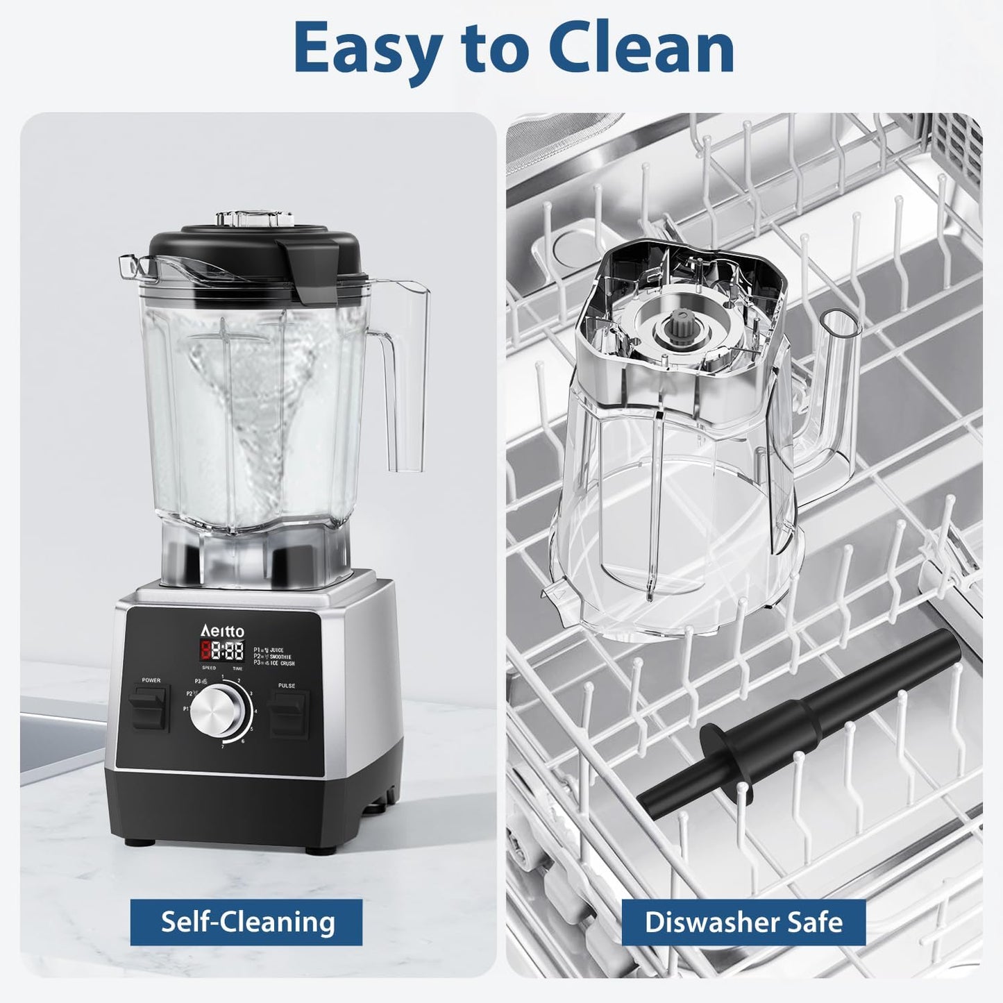 Aeitto Blenders for Kitchen with 68Oz. Large Capacity, 1800W Max Power Smoothie Blender, 3 Preset Programs & 7 Speeds, Professional Countertop Blender for Smoothies, Ice Crush, Generation2 Black