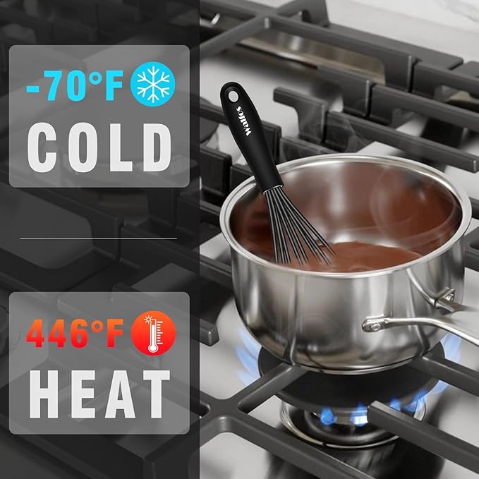 Walfos Silicone Whisk,7+9in Mini Whisk,BPA Free,Small Whisks for Non-Scratch,Heat Resistant (450°F) Nice for stirring individual eggs and mixing small amounts of powder and sauce.Dishwasher Safe.Black