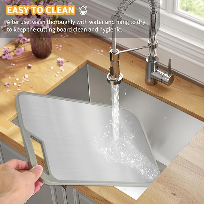 Stainless Steel Cutting Borad,Stainless Steel and Wheat Straw pp Double Sided Food Grade Cutting Boards for Kitchen,Easy to Clean 13.4 X 9 inch,Dishwasher Safe