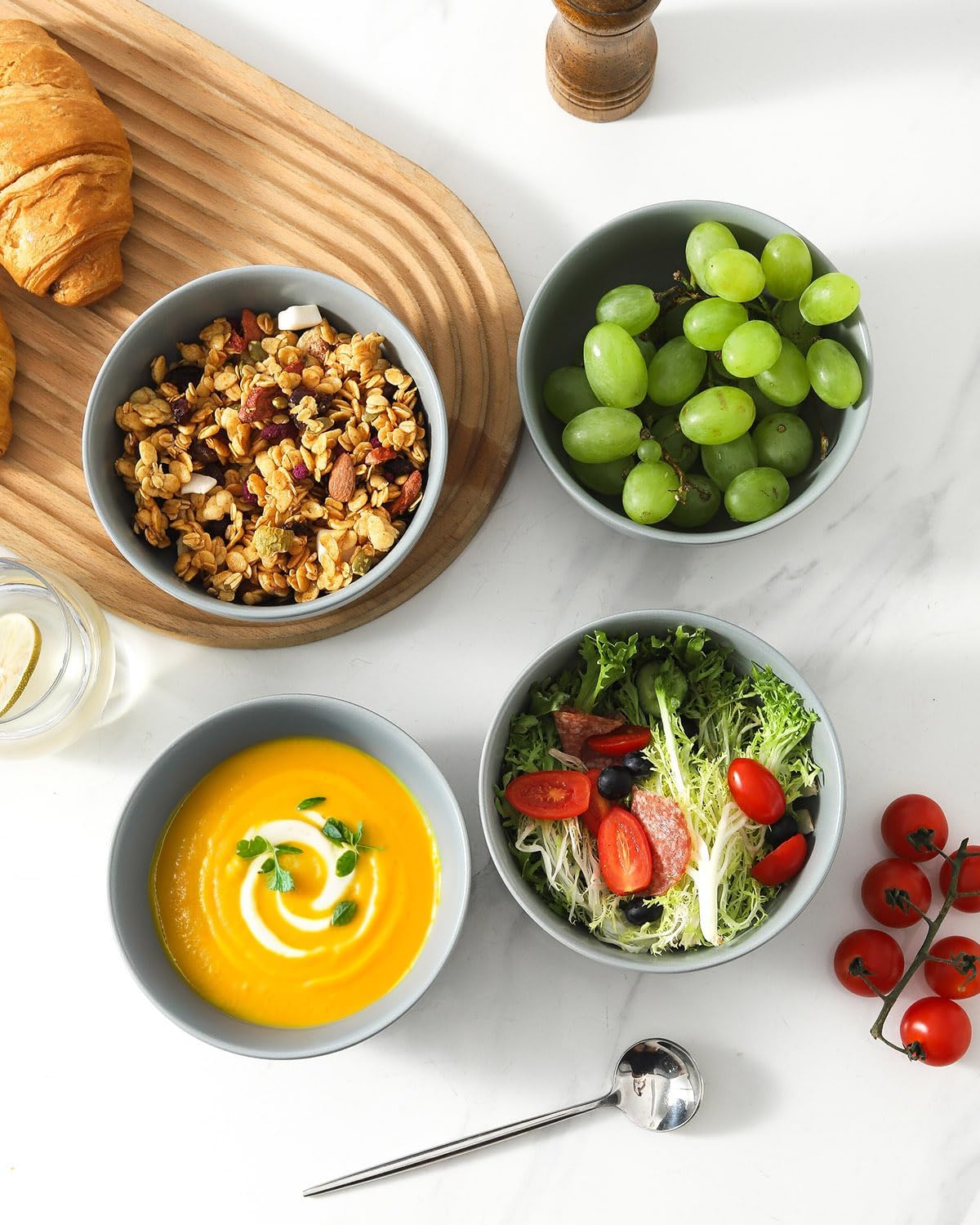 Cereal Bowls Set of 4, 24 oz Bowls for Kitchen, Ceramic Bowls for Salad, Fruit, Breakfast, Dessert, Stoneware Soup Bowls, Dishwasher & Microwave Safe, Pebble Gray