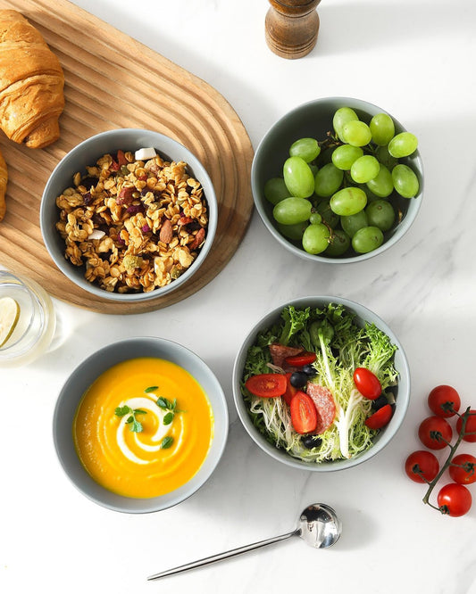 Cereal Bowls Set of 4, 24 oz Bowls for Kitchen, Ceramic Bowls for Salad, Fruit, Breakfast, Dessert, Stoneware Soup Bowls, Dishwasher & Microwave Safe, Pebble Gray