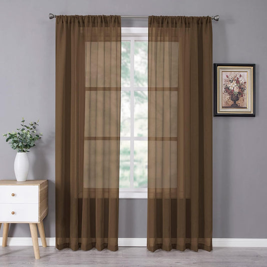 Tollpiz Sheer Curtain Linen Textured Living Room Curtains Sheer Light Filtering Rod Pocket Voile Curtain for Bedroom, 54 x 72 inches Long, Brown, Set of 2 Panels