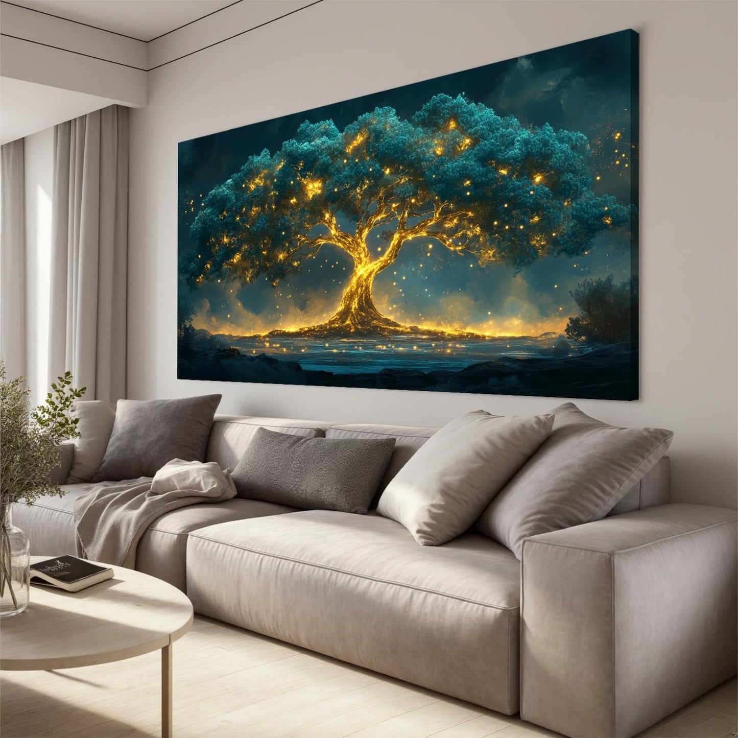 Canvas Wall Art Decor Canvas Art Wall Decor Green Wall Art Decor Large Tree of Life Wall Art for Living Room Oversized Wall Art Prints Gold Tree Wall Decor Art Artwork for Walls Home Office Decoration 35"X70"