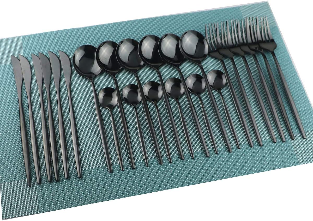 Gugrida Silverware Set - 18/10 Stainless Steel Reusable Utensils Flatware Set, Mirror Cutlery Flatware Set, Great for Family Gatherings & Daily Use (Service For 6, Green Silver)